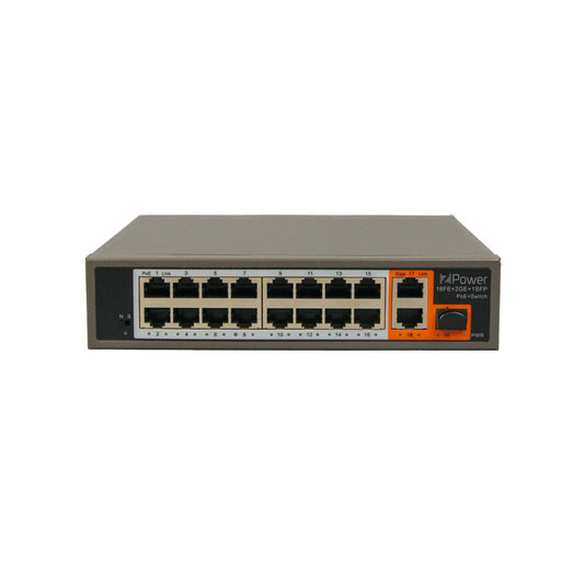 ZP-PoE16 - 16 port POE+ Switch + 2 Gigabit Uplink & 1 SFP port, 20G max bandwidth 300watts